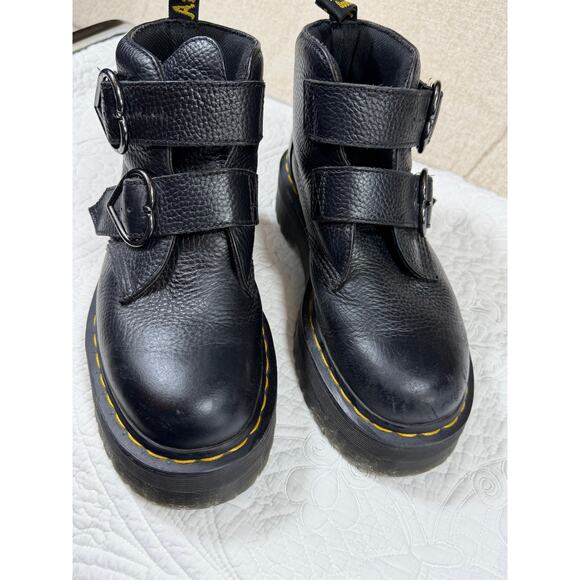 Dr. Martens Women 9 Black Devon Heart Chunky Leather Platform Y2k Goth Boots - Picture 4 of 10